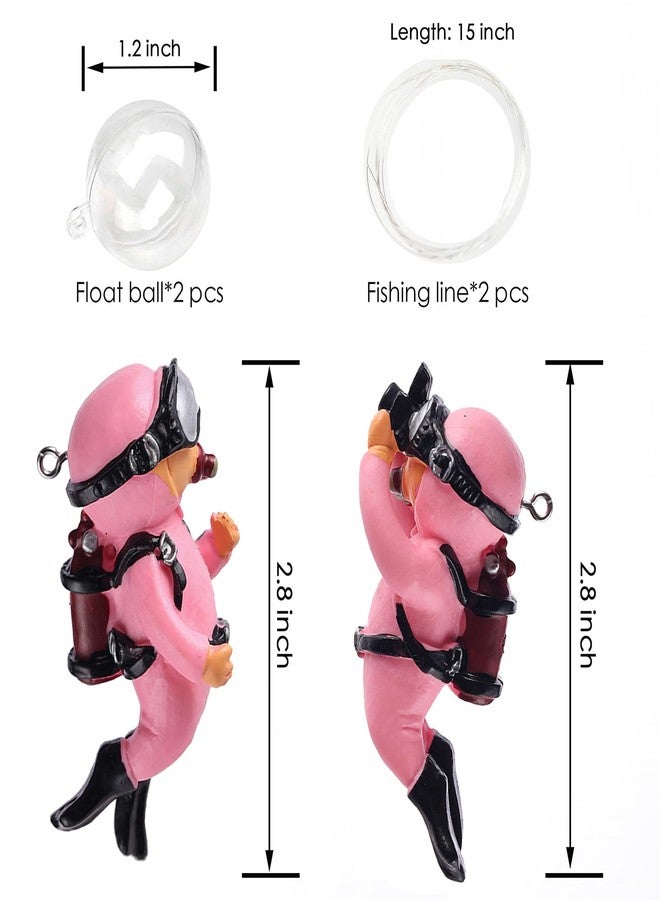 Eysinyge Fish Tank Decorations with 2-Pack Cute Little Floating Divers, Float Balls, and Fishing Lines - Perfect Aquarium Decor, 2.8 inch, Pink - Image 2